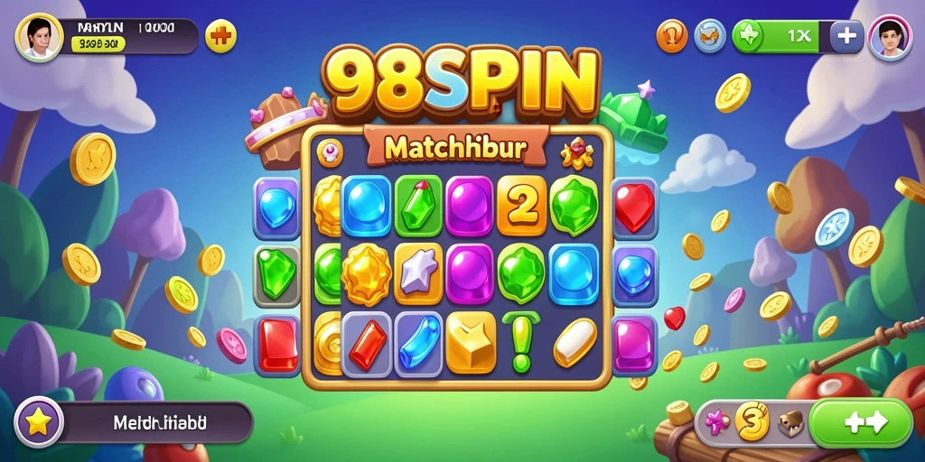 Screenshot menampilkan gameplay seru dalam 98SPIN dengan permata berwarna.