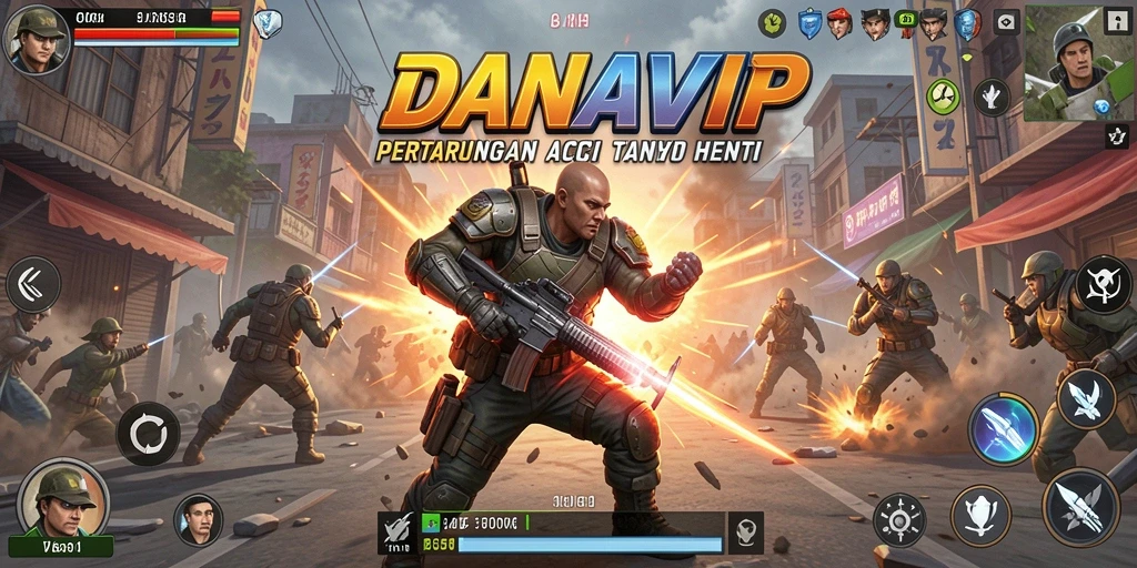 Tampilan gameplay aksi mendebarkan dalam DANAVIP
