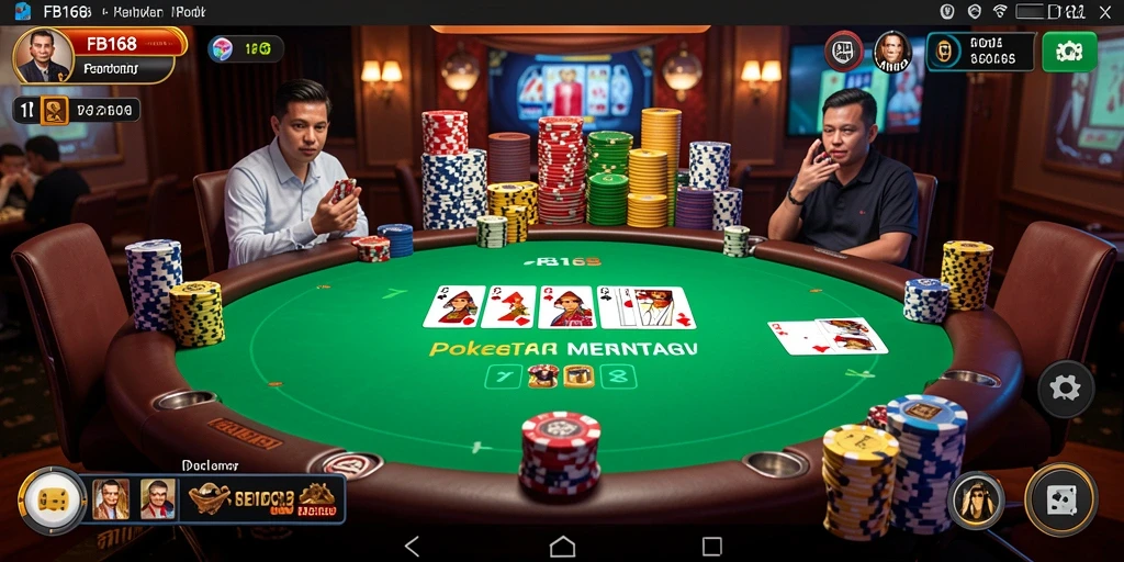 Screenshot gameplay FB168 menampilkan suasana poker yang mendebarkan.