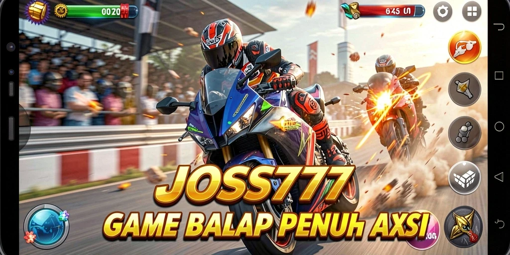 Screenshot JOSS777 menampilkan balapan motor yang mendebarkan di jalur perkotaan.