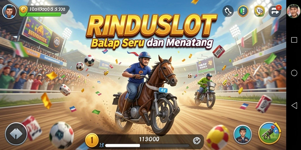 Tampilan utama gameplay RINDUSLOT yang mengesankan di lintasan balap.